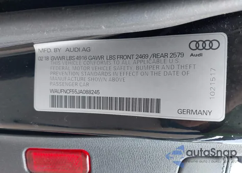 2018 Audi A5 2.0T Premium из США, поврежденный, VIN WAUFNCF55JA088245